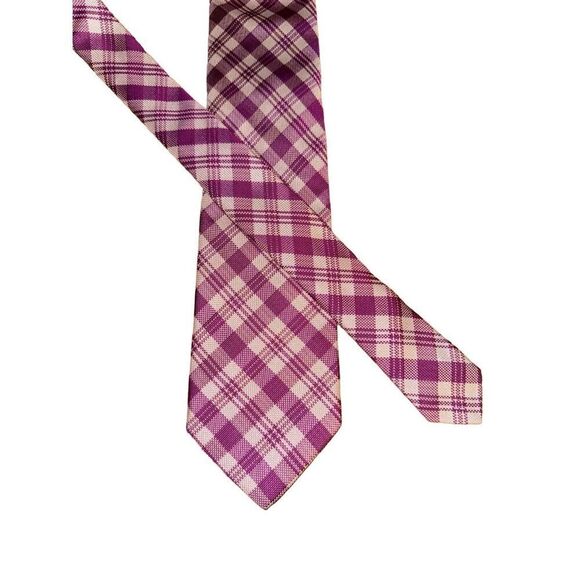 Tom James Royal Classic Purple & White Check 100% Silk Tie - Picture 1 of 6
